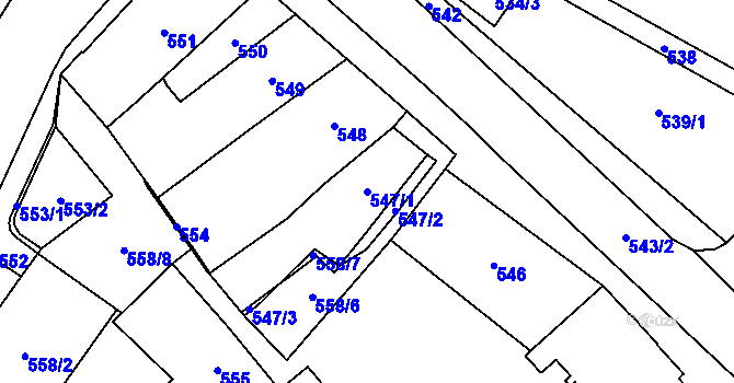 Parcela st. 547/1 v KÚ Chomutov I, Katastrální mapa