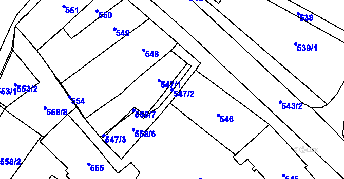 Parcela st. 547/2 v KÚ Chomutov I, Katastrální mapa
