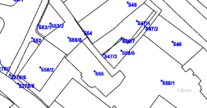 Parcela st. 547/3 v KÚ Chomutov I, Katastrální mapa