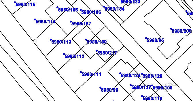 Parcela st. 5980/217 v KÚ Chomutov I, Katastrální mapa