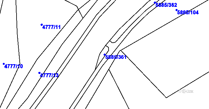 Parcela st. 5885/361 v KÚ Chomutov I, Katastrální mapa