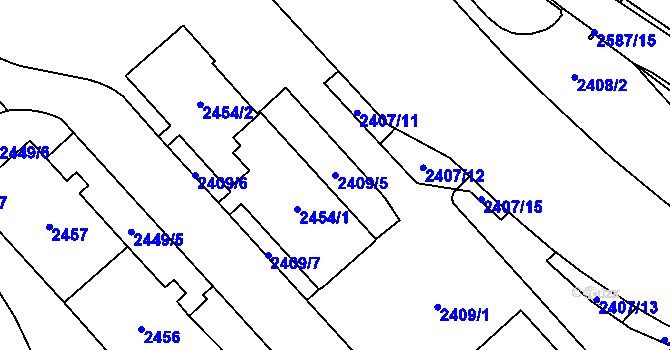 Parcela st. 2409/5 v KÚ Chomutov I, Katastrální mapa