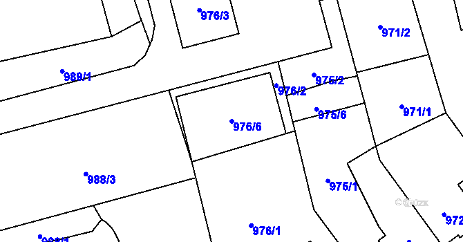 Parcela st. 976/6 v KÚ Chomutov I, Katastrální mapa