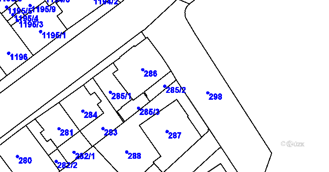 Parcela st. 285/2 v KÚ Chomutov I, Katastrální mapa