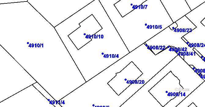 Parcela st. 4910/4 v KÚ Chomutov I, Katastrální mapa