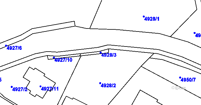 Parcela st. 4928/3 v KÚ Chomutov I, Katastrální mapa