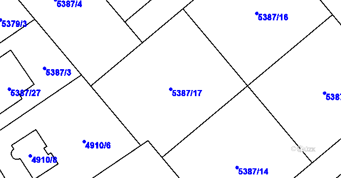 Parcela st. 5387/17 v KÚ Chomutov I, Katastrální mapa