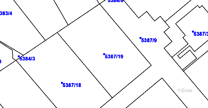 Parcela st. 5387/19 v KÚ Chomutov I, Katastrální mapa