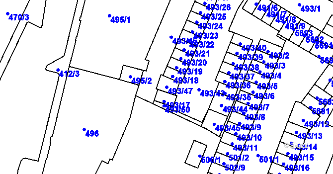 Parcela st. 493/47 v KÚ Chomutov I, Katastrální mapa