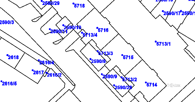 Parcela st. 5713/3 v KÚ Chomutov I, Katastrální mapa