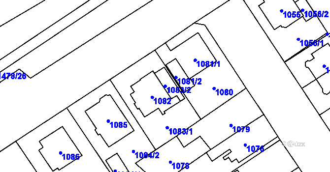 Parcela st. 1083/2 v KÚ Chomutov I, Katastrální mapa