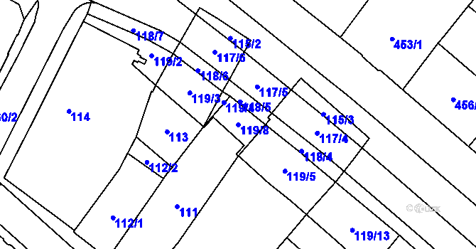 Parcela st. 119/8 v KÚ Chomutov I, Katastrální mapa