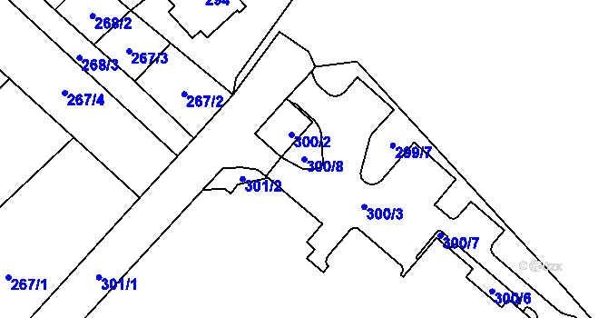 Parcela st. 300/8 v KÚ Chomutov I, Katastrální mapa