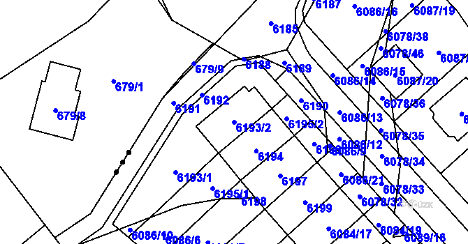 Parcela st. 6193/2 v KÚ Chomutov I, Katastrální mapa