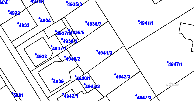 Parcela st. 4941/3 v KÚ Chomutov I, Katastrální mapa