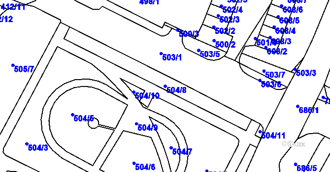Parcela st. 504/8 v KÚ Chomutov I, Katastrální mapa