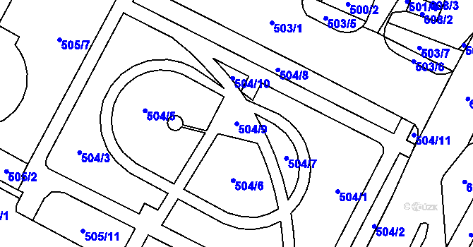 Parcela st. 504/9 v KÚ Chomutov I, Katastrální mapa