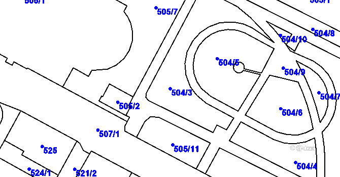 Parcela st. 504/3 v KÚ Chomutov I, Katastrální mapa