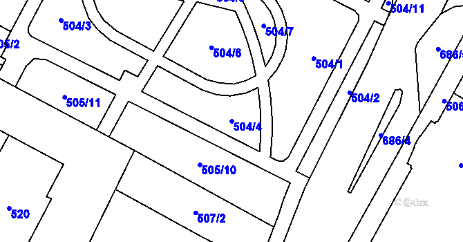 Parcela st. 504/4 v KÚ Chomutov I, Katastrální mapa
