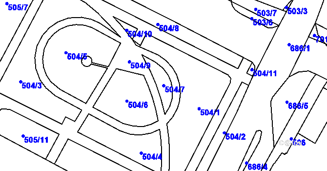 Parcela st. 504/7 v KÚ Chomutov I, Katastrální mapa