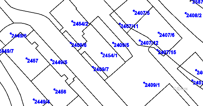 Parcela st. 2454/1 v KÚ Chomutov I, Katastrální mapa