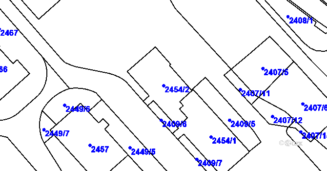 Parcela st. 2454/2 v KÚ Chomutov I, Katastrální mapa