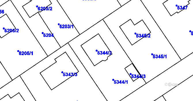 Parcela st. 5344/2 v KÚ Chomutov I, Katastrální mapa