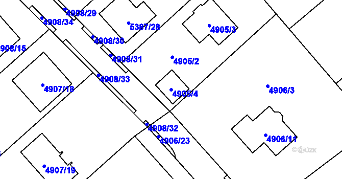 Parcela st. 4905/4 v KÚ Chomutov I, Katastrální mapa