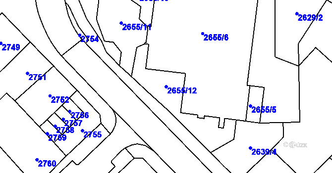 Parcela st. 2655/12 v KÚ Chomutov I, Katastrální mapa