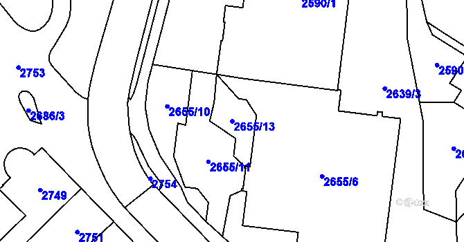 Parcela st. 2655/13 v KÚ Chomutov I, Katastrální mapa