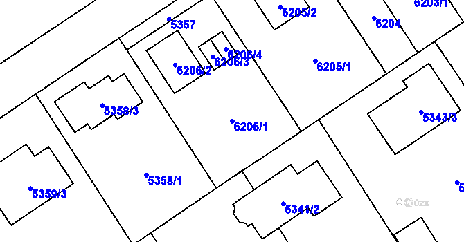 Parcela st. 6206/1 v KÚ Chomutov I, Katastrální mapa