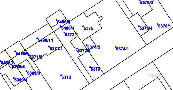 Parcela st. 5374/2 v KÚ Chomutov I, Katastrální mapa