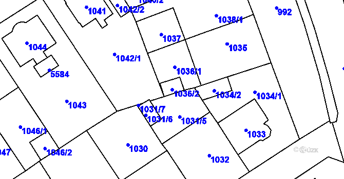 Parcela st. 1036/2 v KÚ Chomutov I, Katastrální mapa