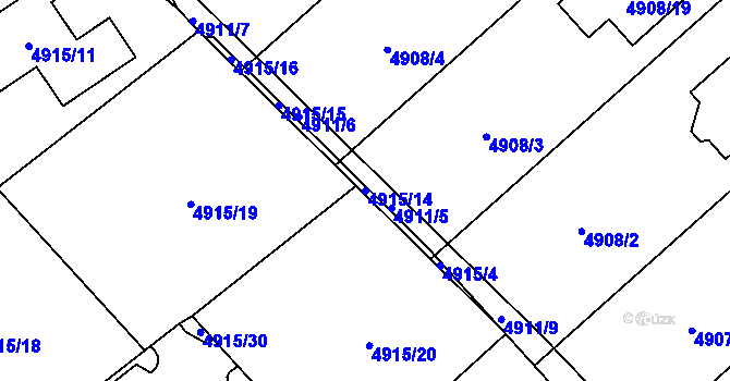 Parcela st. 4915/14 v KÚ Chomutov I, Katastrální mapa