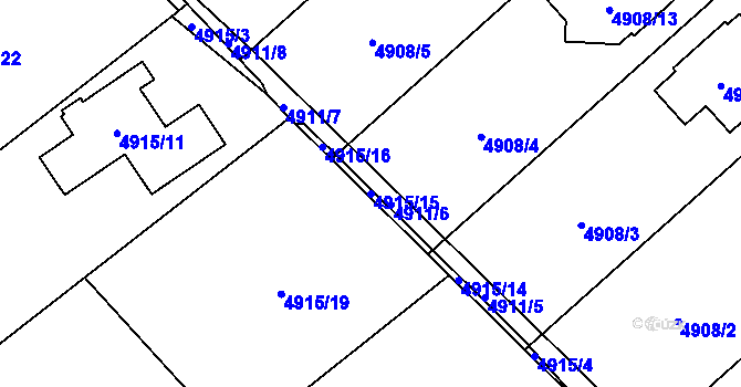 Parcela st. 4915/15 v KÚ Chomutov I, Katastrální mapa
