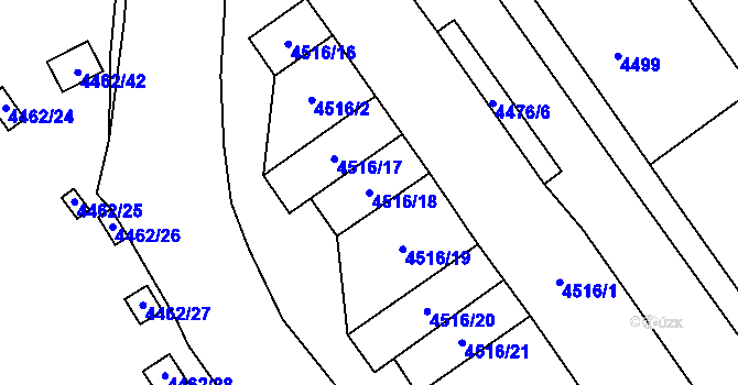 Parcela st. 4516/18 v KÚ Chomutov I, Katastrální mapa