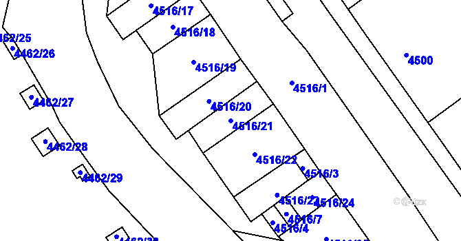 Parcela st. 4516/21 v KÚ Chomutov I, Katastrální mapa