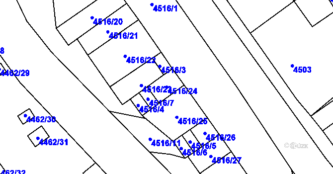 Parcela st. 4516/24 v KÚ Chomutov I, Katastrální mapa
