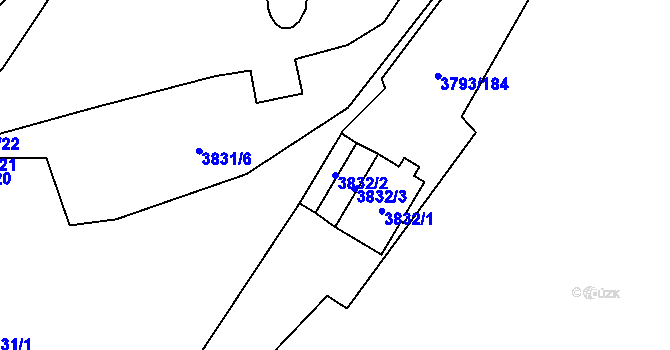 Parcela st. 3832/2 v KÚ Chomutov I, Katastrální mapa