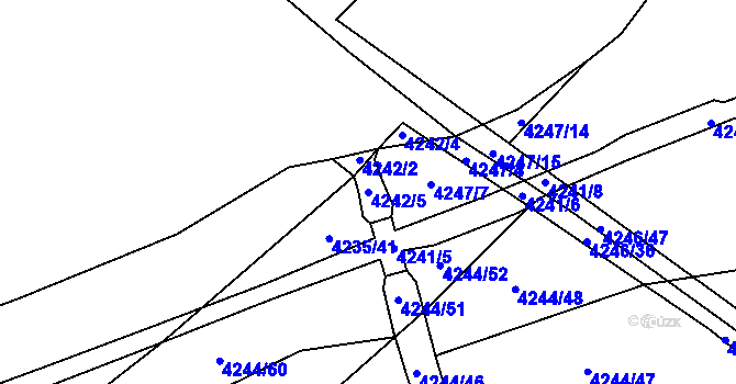Parcela st. 4242/5 v KÚ Chomutov I, Katastrální mapa