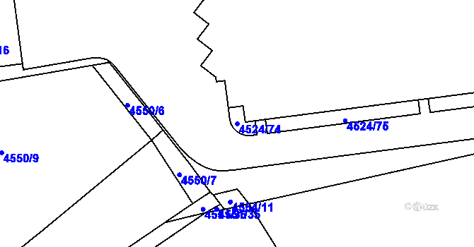 Parcela st. 4524/74 v KÚ Chomutov I, Katastrální mapa