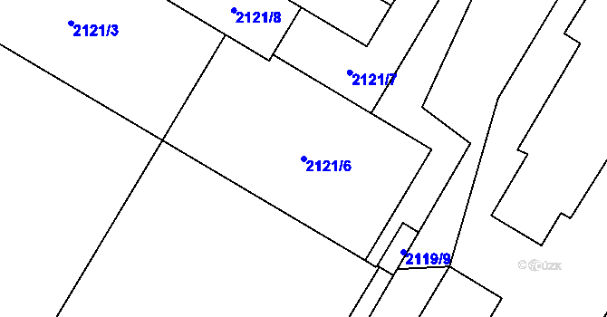 Parcela st. 2121/6 v KÚ Chomutov I, Katastrální mapa