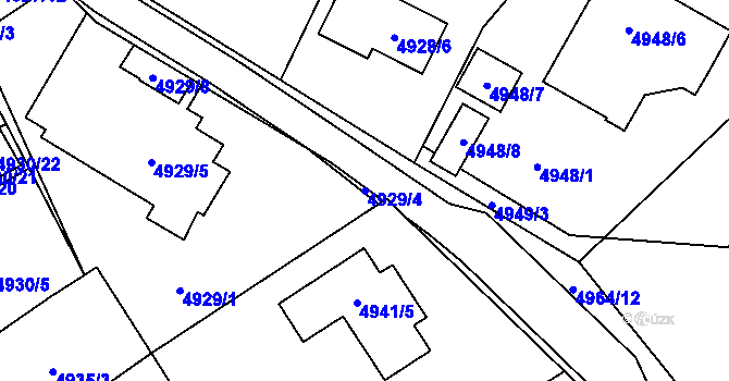 Parcela st. 4929/4 v KÚ Chomutov I, Katastrální mapa