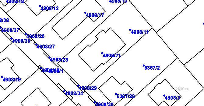 Parcela st. 4908/21 v KÚ Chomutov I, Katastrální mapa