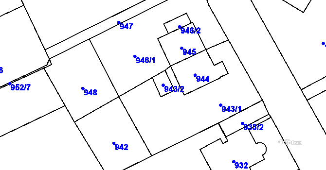 Parcela st. 943/2 v KÚ Chomutov I, Katastrální mapa