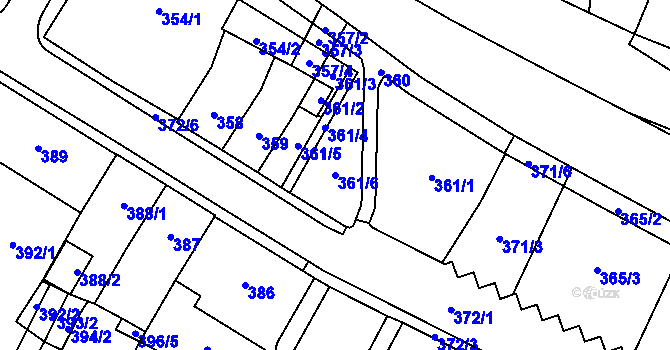 Parcela st. 361/6 v KÚ Chomutov I, Katastrální mapa