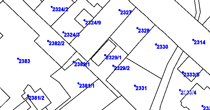 Parcela st. 2329/1 v KÚ Chomutov I, Katastrální mapa