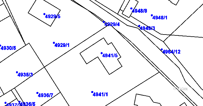 Parcela st. 4941/5 v KÚ Chomutov I, Katastrální mapa