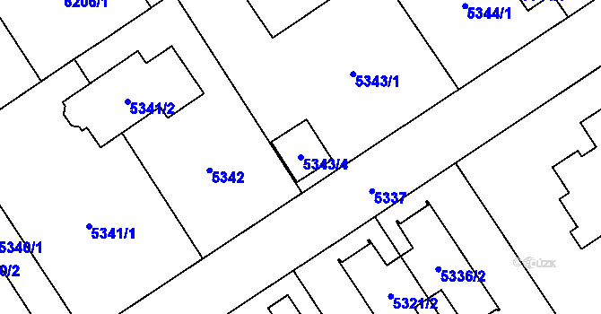 Parcela st. 5343/4 v KÚ Chomutov I, Katastrální mapa