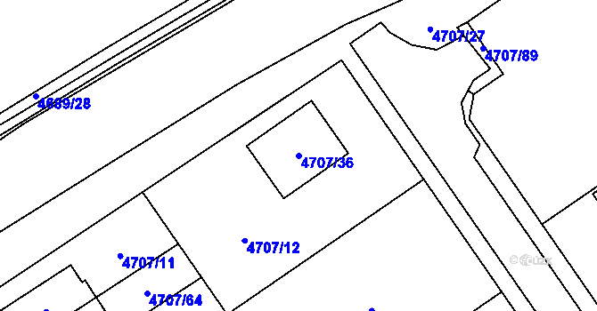 Parcela st. 4707/36 v KÚ Chomutov I, Katastrální mapa